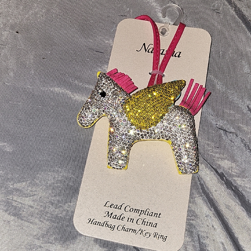 Sparkling Pegasus Key Ring with Pink and Gold Accents Bag Charm TL Ls M